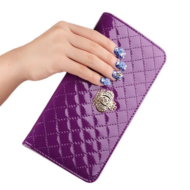 Women Long Wallet Crown Purse Bag With Coin Bags Plum Flower Clutch Wallets Phone Handbag LBY2017