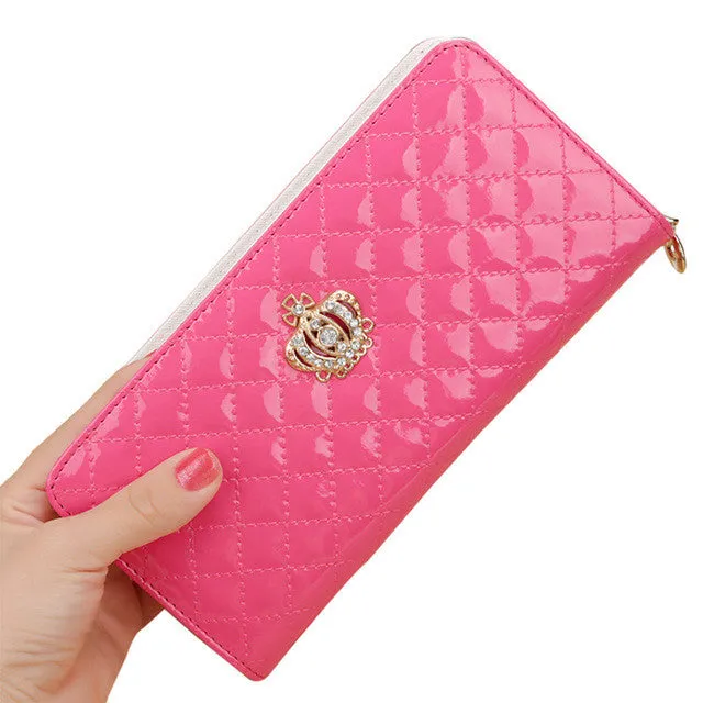 Women Long Wallet Crown Purse Bag With Coin Bags Plum Flower Clutch Wallets Phone Handbag LBY2017