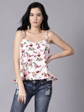 Women White Casual Printed Shoulder Straps Top