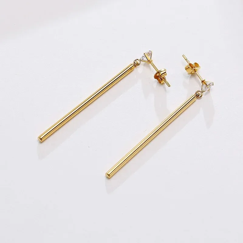 Women's Earrings Aretes para mujeres Minimalist Long Bar Dangle Earrings for Women, Stainless Steel Metal Ear Clip Accessory, Street Party Wear Jewelry