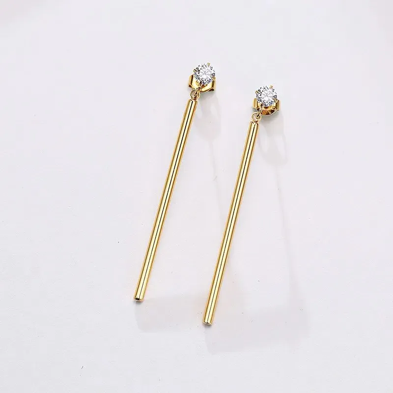 Women's Earrings Aretes para mujeres Minimalist Long Bar Dangle Earrings for Women, Stainless Steel Metal Ear Clip Accessory, Street Party Wear Jewelry