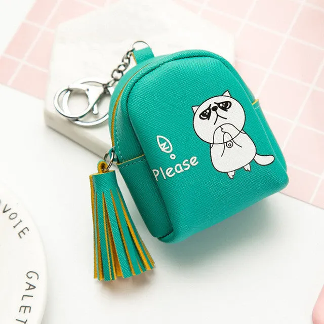 YIYOHI Kawaii Tassel PU Cute Rubbit /Cats /Fruits Zipper Plush Square Coin Purse Children Coin Bag Women Wallets With Key Chain