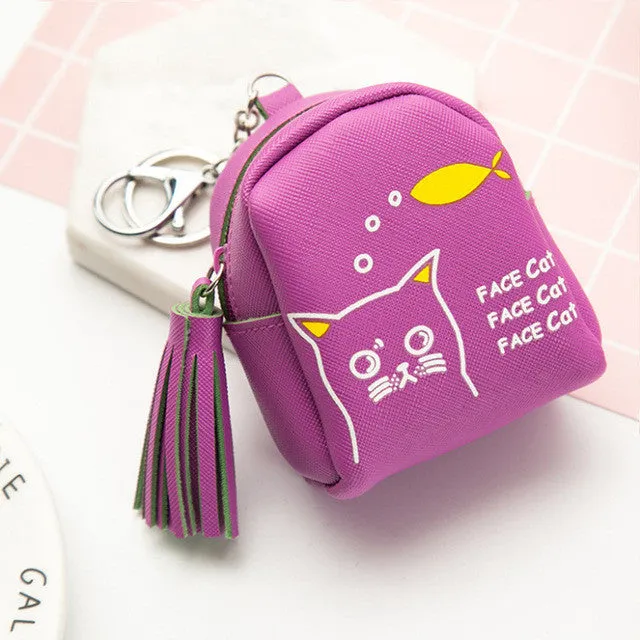 YIYOHI Kawaii Tassel PU Cute Rubbit /Cats /Fruits Zipper Plush Square Coin Purse Children Coin Bag Women Wallets With Key Chain